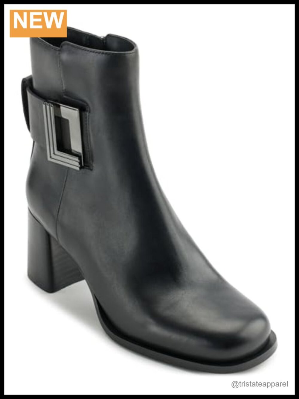 Leather Block Heel Ankle Bootie Round Toe Zip Women's Boot